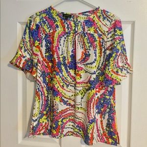 Talbots Floral Blouse with Flutter Sleeve